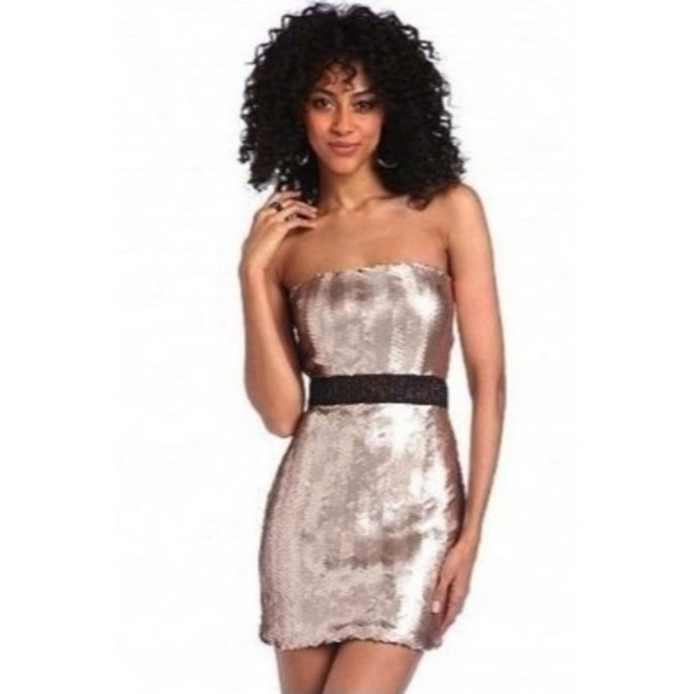 NWT Baby Phat rose Gold Sequin Strapless Dress M Medium Brand new with tags